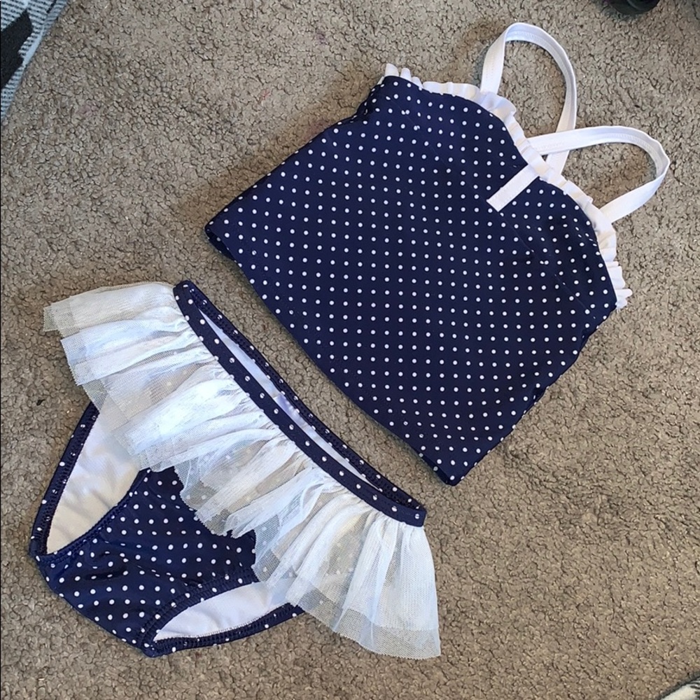Girls Two Piece Navy/White Polka Dot SwimSuit